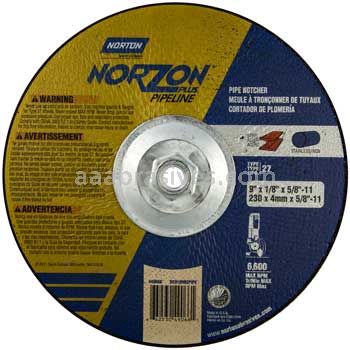 Norton 9 x 1/8 x 5/8-11 Norzon Plus Pipe Notcher Type 27 Depressed Center Wheels