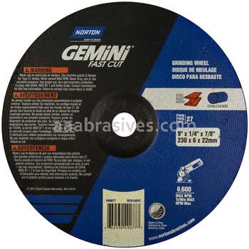 Norton 9 x 1/4 x 7/8 Gemini Fastcut Disc Type 27 Depressed Center Wheels