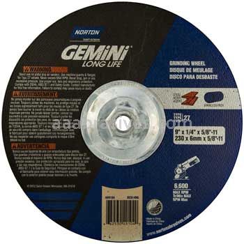 Norton 9 x 1/4 x 5/8-11 Gemini Long Life Disc Type 27 Depressed Center Wheels