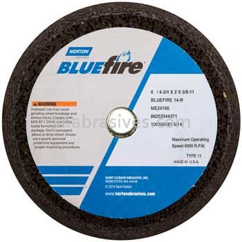 Norton 6 x 4-3/4 x 2 x 5/8-11 Rim 1-1/2 Back 3/4 Norton BlueFire 14R ME24180 E98728 NCRH Steel Bushing Type 11 Flaring Cup Wheels