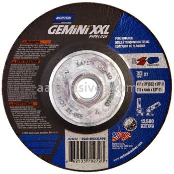 Norton 4-1/2 x 1/8 x 5/8-11 Gemini XXL Pipefitter Type 27 Depressed Center Wheels