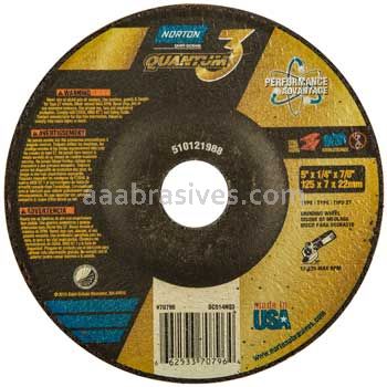 Norton Abrasives 66253370796 5 x 1/4 x 7/8 Norton Quantum 3 Type 27 Depressed Center Wheels