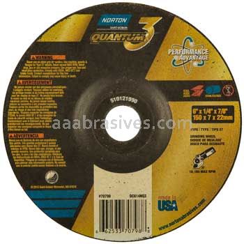 Norton Abrasives 66253370798 6 x 1/4 x 7/8 Norton Quantum 3 Type 27 Depressed Center Wheels