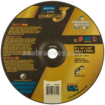 Norton Abrasives 66253370802 9 x 1/4 x 7/8 Norton Quantum 3 Type 27 Depressed Center Wheels