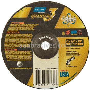 Norton Abrasives 66253371180 4 x 1/4 x 3/8 Norton Quantum 3 Type 27 Depressed Center Wheels