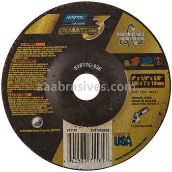 Norton Abrasives 66253371181 4 x 1/4 x 5/8 Norton Quantum 3 Type 27 Depressed Center Wheels