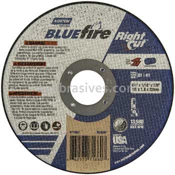 Norton 66253371660 4-1/2 x .045 x 7/8 BlueFire RightCut Type 01 Straight Wheels - Bulk