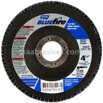 Norton 66254461164 4-1/2 x 7/8 80 Grit Bluefire R860 Type 29 Conical Standard Fiberglass Flap Discs