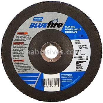 Norton 66254461185 7 x 7/8 60 Grit Bluefire R860 Type 29 Conical Standard Fiberglass Flap Discs