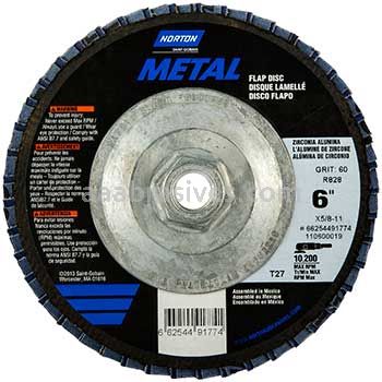 6 x 5/8-11 40 Grit Merit Metal Type 27 Fiberglass Plate Zirc Flap Discs