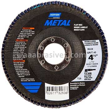 Norton 4-1/2 x 7/8  40 Norton Metal T29 High Density R828 Flap Discs
