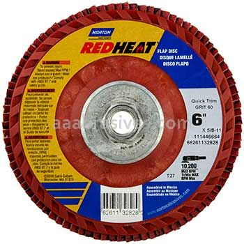 Norton 6 x 5/8-11 60 Norton Red Heat Quick Trim Type 27 - Plastic R983 Norton Flap Discs
