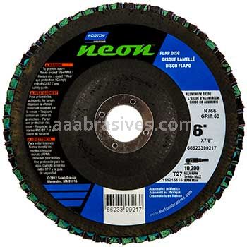Norton Abrasives 66623399215 6 x 7/8 Norton Neon HD Type 27 Fiberglass Plate 36 Grit R766 Flap Discs