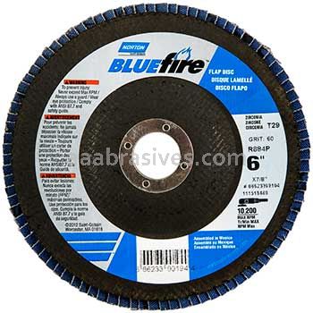 Norton 66623399298 6 x 7/8 36 Grit Bluefire R860 Type 29 Conical Standard Fiberglass Flap Discs