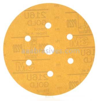 3M™ 7000119698 6" P220 Grit 216U Hookit™ Gold Dust Free Sanding Disc 01078
