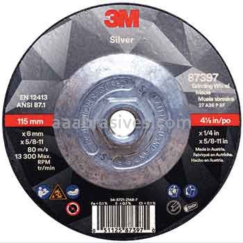 3M™ 7010362237 4-1/2 x 1/4 x 5/8-11 Type 27 Silver Depressed Center Grinding Wheel 87397
