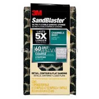 3M&trade; 7010376635 SandBlaster&trade; Dust Channeling Sanding Sponge 4-1/2x2-1/2x1 60 Grit