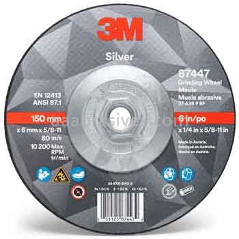 3M™ 7010410646 6 x 1/4 x 5/8-11 Type 27 Silver Depressed Center Grinding Wheel 87447