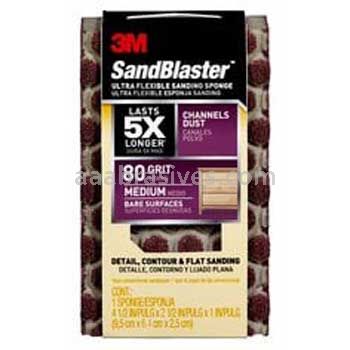 3M™ 7100074383 SandBlaster™ Dust Channeling Sanding Sponge 4-1/2x2-1/2x1 80 Grit