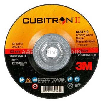 3M™ 7100244819 5x1/4x5/8-11 T27 Quick Change Cubitron™ II Depressed Center Grinding Wheel 64317