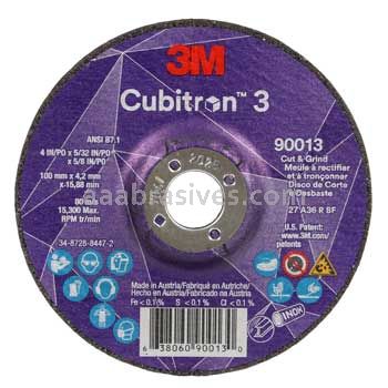 3M™ 7100305443 4 x 5/32 x 5/8 36+ Grit T27 Cubitron™ 3 Cut and Grind Wheel