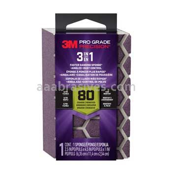 3M&trade; 7100333162 Pro Grade Precision&trade; 3-in-1 Sanding Sponge 2-1/2x4-1/2x1 80 Grit