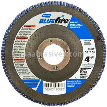 Norton 77696090081 4-1/2 x 7/8 36 Grit Bluefire R860 Type 27 Flat High Fiberglass Flap Discs