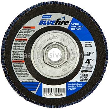 Norton 77696090088 4-1/2 x 5/8-11 80 Grit Bluefire R860 Type 27 Flat High Fiberglass Flap Discs