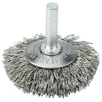 Weiler 17933 2" Stem-Mounted Concave Crimped Wire Wheel .014" Stainless Steel Fill 1/4" Stem