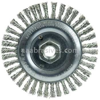 Weiler 36296 Wolverine 5" Knot Wire Wheel Stringer Bead Twist .020" Stainless Steel Fill 5/8"-11 UNC Nut