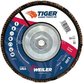 Weiler 50141 7" Tiger Ceramic High Density Type 27 Abrasive 80C 5/8"-11 UNC Nut