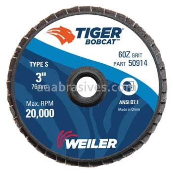 Weiler 50914 3" BobCat Mini Abrasive Flap Disc Flat Type 27 Type S Mount 60 Z