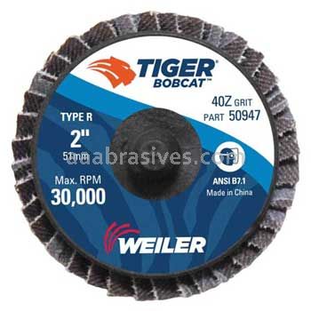 Weiler 50947 2" BobCat Mini Abrasive Flap Disc Conical Type 29 Type R Mount 40 Grit Zirconia Alumina