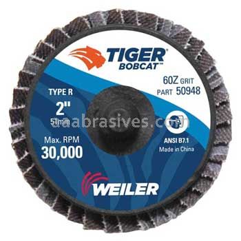 Weiler 50948 2" BobCat Mini Abrasive Flap Disc Conical Type 29 Type R Mount 60 Grit Zirconia Alumina