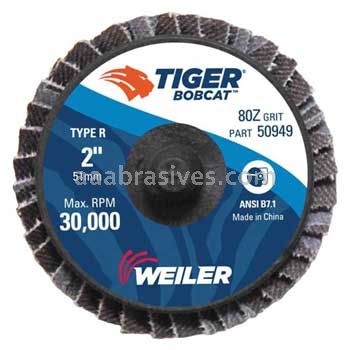 Weiler 50949 2" BobCat Mini Abrasive Flap Disc Conical Type 29 Type R Mount 80 Grit Zirconia Alumina