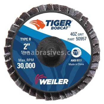 Weiler 50957 2" BobCat Mini Abrasive Flap Disc Flat Type 27 Type R Mount 40 Grit Zirconia Alumina