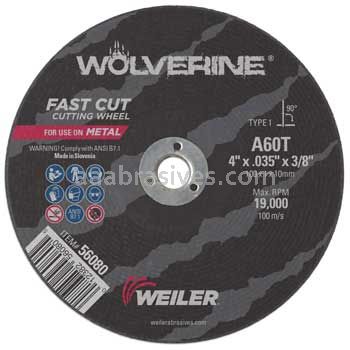Weiler 56080 4" x .035" Wolverine Type 1 Cut-Off Wheel A60T 3/8" AH