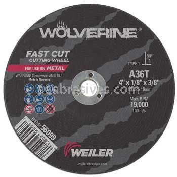 Weiler 56099 4" x 1/8" Wolverine Type 1 Cut-Off Wheel A36T 3/8" AH