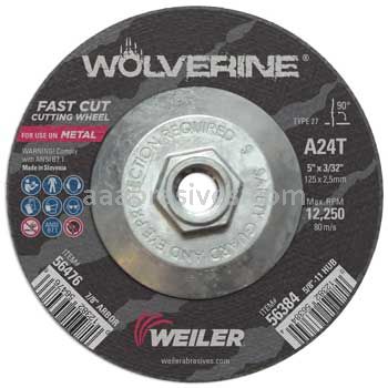 Weiler 56384 5" x 3/32" Wolverine Type 27 Cutting Wheel A24T 5/8"-11 Nut