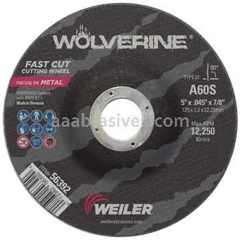 Weiler 56392 5" x .045" Wolverine Type 27 Thin Cutting Wheel A60S 7/8" AH