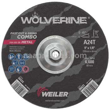Weiler 56423 9" x 1/8" WOLVERINE Type 27 Cut/Grind Combo Wheel A24T 5/8"-11 Nut