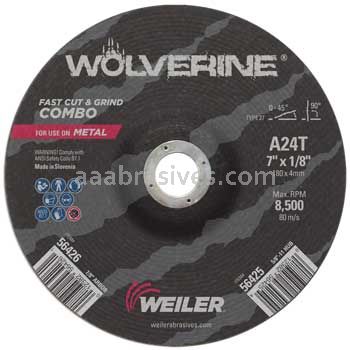 Weiler 56426 7" x 1/8" Wolverine Type 27 Cut/Grind Combo Wheel A24T 7/8" AH