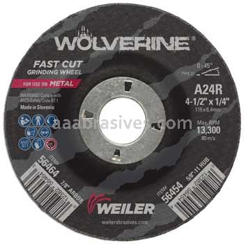 Weiler 56464 4-1/2" x 1/4" Wolverine Type 27 Grinding Wheel A24R 7/8" AH