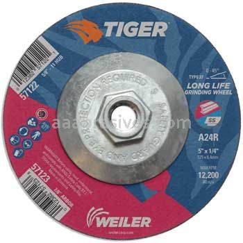 Weiler 57122 5" x 1/4" TIGER AO Type 27 Grinding Wheel A24R 5/8"-11 Nut