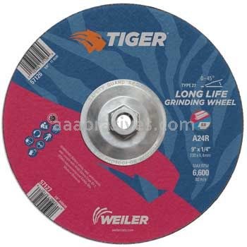 Weiler 57126 9" x 1/4" TIGER AO Type 27 Grinding Wheel A24R 5/8"-11 Nut