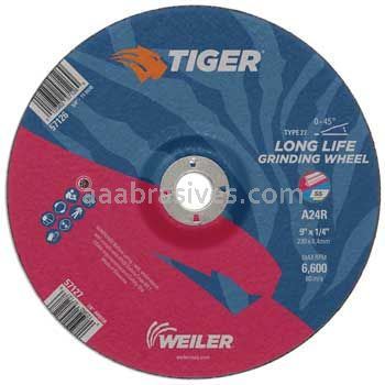 Weiler 57127 9" x 1/4" TIGER AO Type 27 Grinding Wheel A24R 7/8" AH