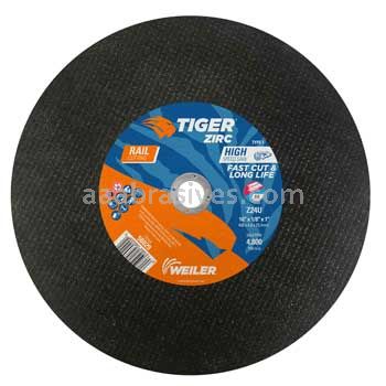 Weiler 58029 16" x 1/8"" TIGER ZIRC RAIL Type 1 Large Cutting Wheel Z24U 1" AH High Speed Saw