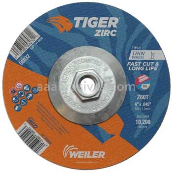 Weiler 58032 6 x .045 TIGER ZIRC Type 27 Cutting Wheel Z60T 5/8-11 UNC Nut