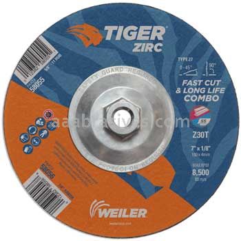 Weiler 58055 7" x 1/8" TIGER ZIRC Type 27 Cut/Grind Combo Wheel Z30T 5/8"-11 Nut