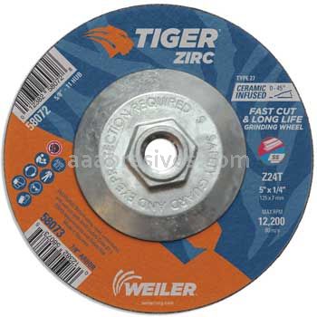 Weiler 58072 5" x 1/4" TIGER ZIRC Type 27 Grinding Wheel Z24T 5/8"-11 Nut
